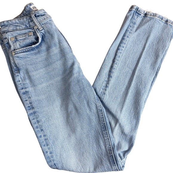 Zara Denim - SALE ZARA High Waisted Light Wash Distressed Raw Hem Straight Leg Jeans W Size 2